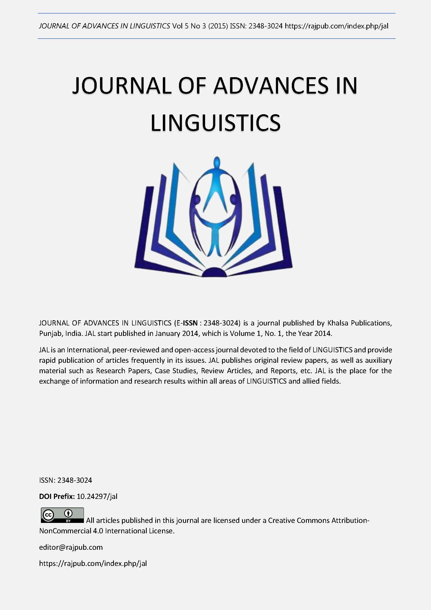 JOURNAL OF ADVANCES IN LINGUISTICS